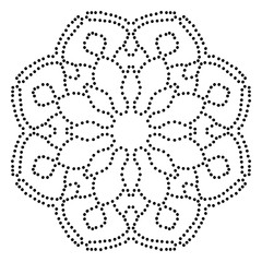 Ornamental round dotted flower isolated on white background. Black halftone mandala. Geometric circle element. Vector illustration.
