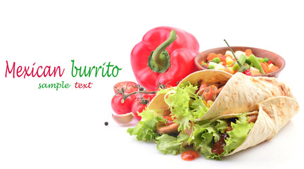 Mexican burrito with chicken and vegetables, great food for every day