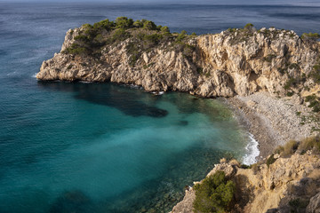 Fototapeta na wymiar Between Altea and Calpe the Mascarat point area with its turquoise water beaches, Altea, Costa Blanca,Alicante province,Spain