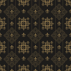 Vintage royal pattern with vector damask seamless pattern. Baroque damask pattern vector. Seamless baroque style damask background.