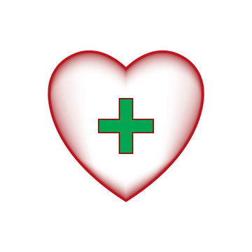 Vector image of the heart icons with a green cross