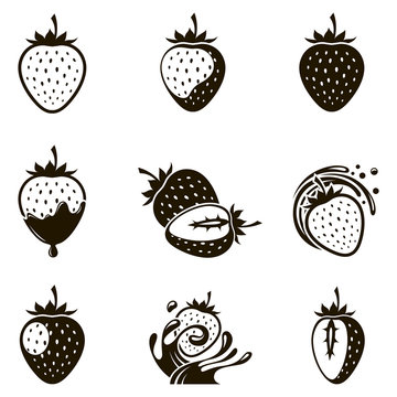 collection of different black strawberries icons