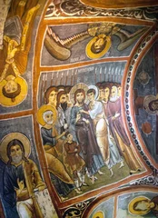 Tischdecke Ancient mural painting in famous Dark Church in Goreme, Cappadocia, Turkey © Zzvet