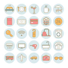 Set of vector line hotel icons for web design and decoration