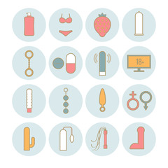 Set of vector line sex toys icons for web design