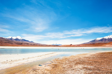 Fototapeta na wymiar High-altitude lagoon on plateau Altiplano, Bolivia