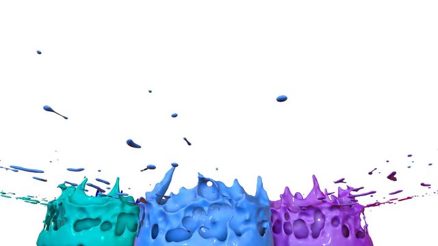 3d splashes of paint dance in 4k on white background. Simulation of splashes of ink on a musical speaker that play music. V19