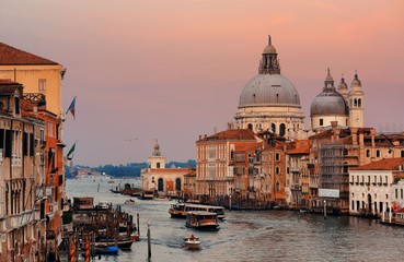 Venice Grand Canal sunrise and boat