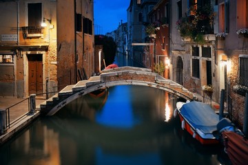 Venice canal night bridge