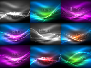 Mega collection of shiny glowing shapes on dark