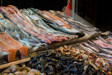 Seafood for sale at Mercado Central