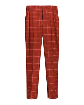 Red Elegant Checked Retro Trousers Isolated White