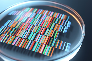 Petri dishes with samples for DNA sequencing,3d rendering.