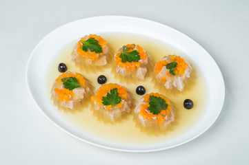 food in plates on a white background