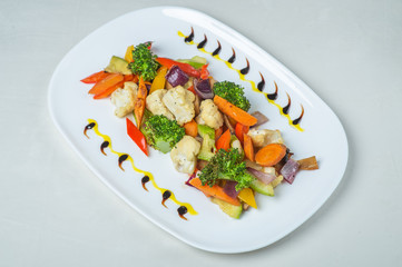 food in plates on a white background