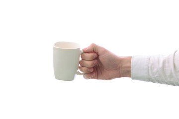 Cup in hand on a white background