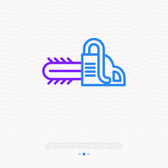 Chainsaw thin line icon. Modern vector iilustration of woodworking equipment.