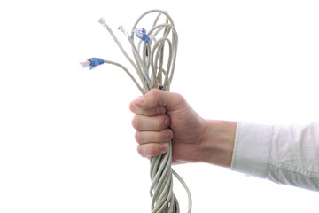 Internet cable in hand, network connection