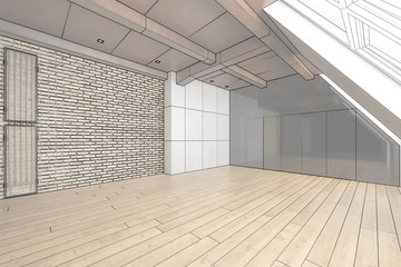 Dachausbau modern, leer (Zeichnung)