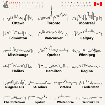 vector outline icons of Canada cities skylines