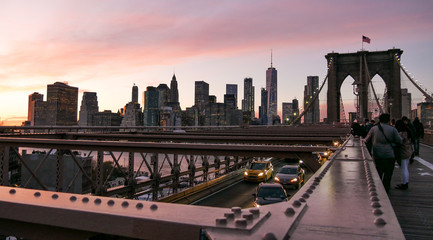 Brooklyn bridge in New York, sunset
