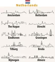 Papier Peint photo autocollant Rotterdam vecteur, contour, icônes, de, villes, pays-bas, horizons
