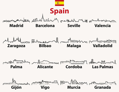 vector outline icons of Spain cities skylines