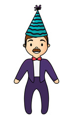 cartoon ringsmaster with party hat over white background, colorful design. vector illustration