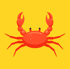 Red crab character on white background. Sea prepared food concept. Vector flat cartoon design graphic isolated illustration