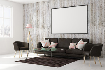 Contemporary living room with empty banner