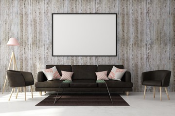 Modern living room with banner