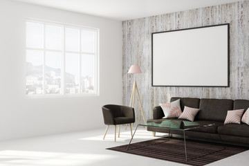 Contemporary living room with empty billboard