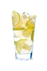 Cocktail with lime and crushed ice isolated on a white background