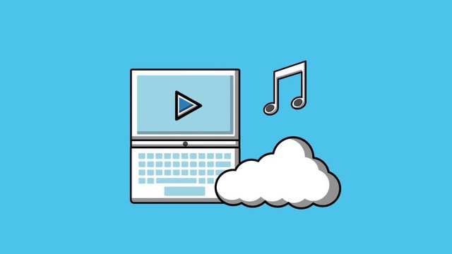 social media laptop cloud storage music note app animation hd