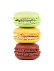 Macarons isolated in white background. Colorful macaroons. Sweet macarons.