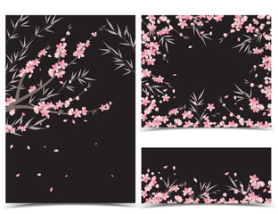 Vector illustration Sakura branch decoration. Floral background. Pink flowers. Banner template