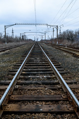Fototapeta na wymiar Railroad: Rails, Sleepers, Arrow.