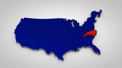 Fototapeta premium usa map with north carolina map highlited 3d render