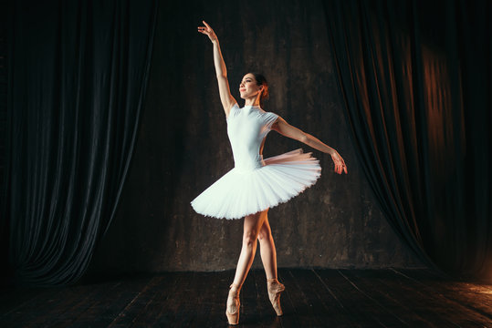 Graceful ballerina dancing in ballet class