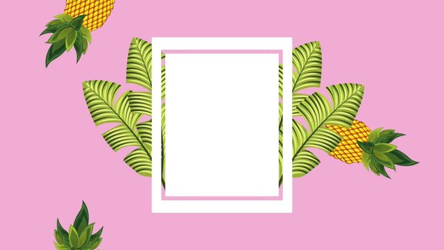 tropical leaves pineapple with banner square template