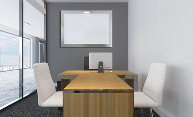Modern meeting room. 3D rendering.. Blank paintings