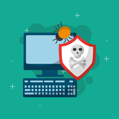 cyber security shield bug virus danger vector illustration