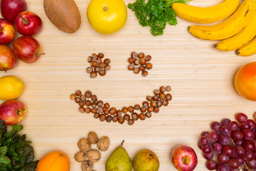 Composition of fruit and nuts showing health concept