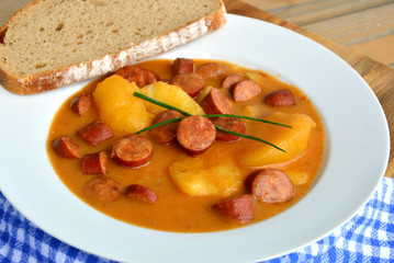 Potato Goulash with Sausage (German name is kartoffel wurst gulasch)
European food menu