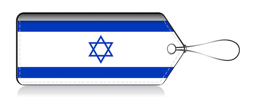 Israeli flag leble, Made in Israel דגל ישראל&lrm; Degel Yisra'el, علم إسرائيل&lrm; ʿAlam Israʼīl, Flag of Zion