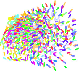 Abstract colored motion, particle or random shape pattern. Tile, surface, drawing & creative.