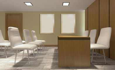Modern meeting room. 3D rendering.. Blank paintings