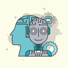 artificial intelligence robot human head motherboard circuit vector illustration