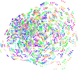 Abstract colored motion, particle or random shape pattern. Mosaic, creative, dust & effect.