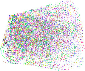 Abstract colored motion, particle or random shape pattern. Concept, background, dust & vector.